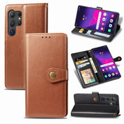 For Samsung Galaxy S25+ 5G Retro Solid Color Buckle Leather Phone Case(Brown)