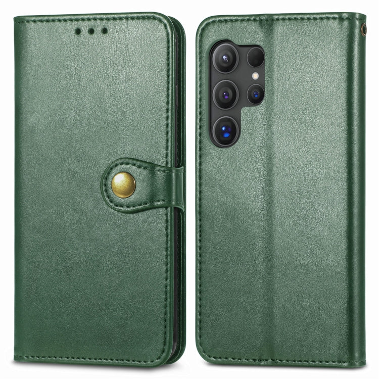 For Samsung Galaxy S25 5G Retro Solid Color Buckle Leather Phone Case(Green)