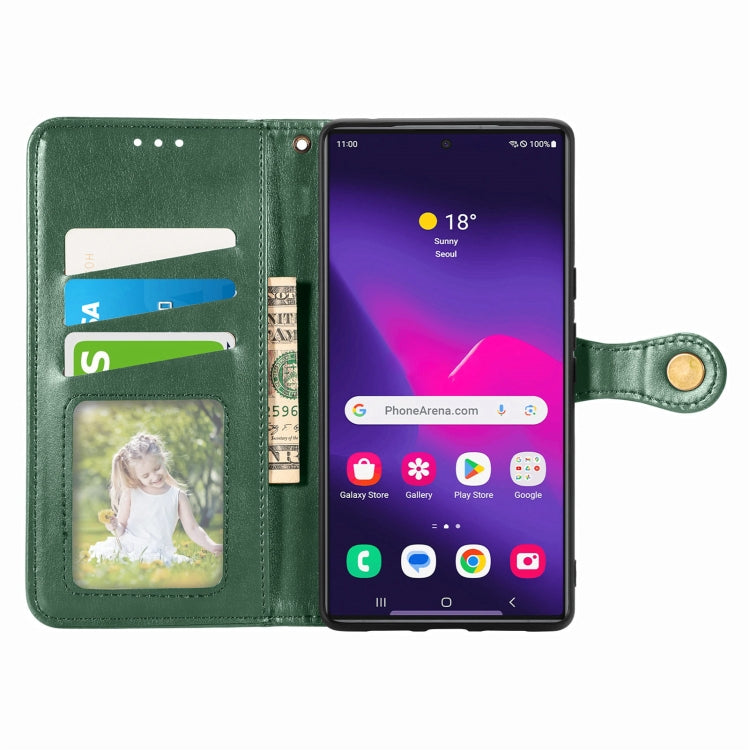 For Samsung Galaxy S25 5G Retro Solid Color Buckle Leather Phone Case(Green)