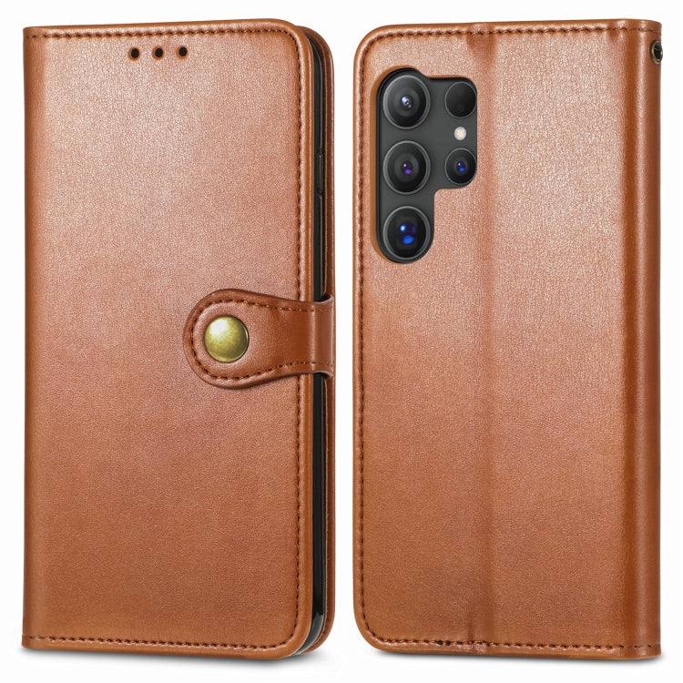For Samsung Galaxy S25 5G Retro Solid Color Buckle Leather Phone Case(Brown)