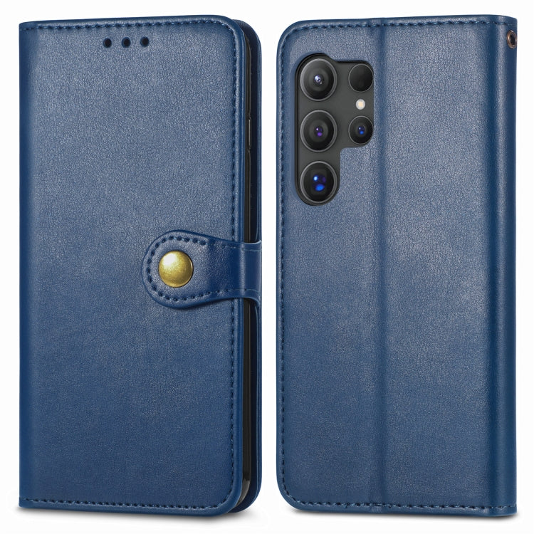 For Samsung Galaxy S25 5G Retro Solid Color Buckle Leather Phone Case(Blue)