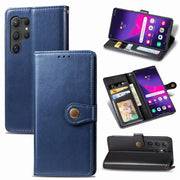 For Samsung Galaxy S25 5G Retro Solid Color Buckle Leather Phone Case(Blue)