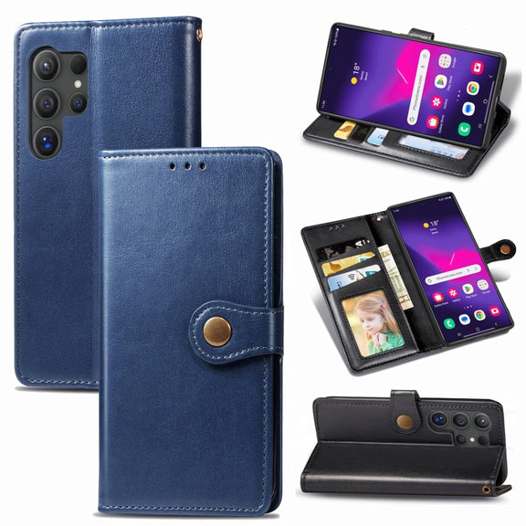 For Samsung Galaxy S25 5G Retro Solid Color Buckle Leather Phone Case(Blue)