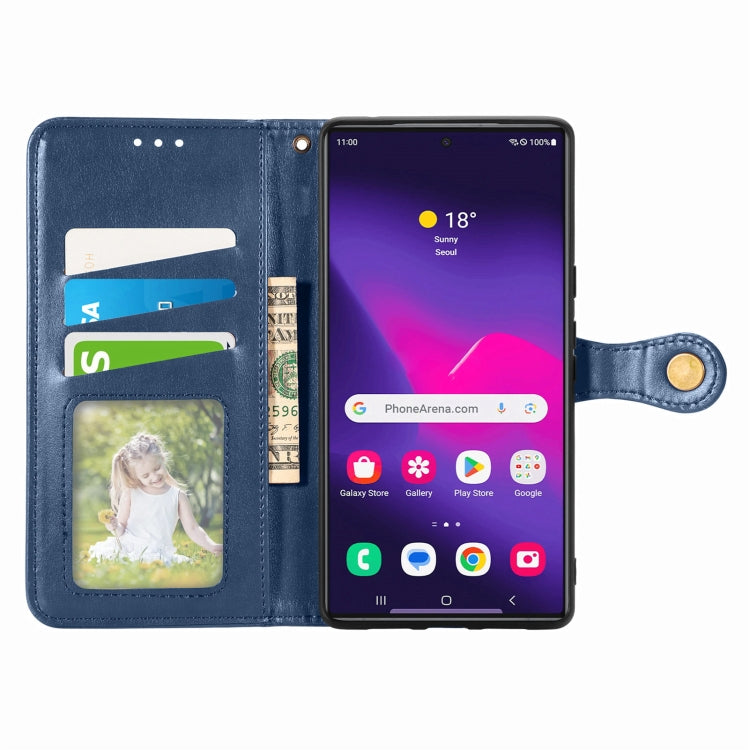 For Samsung Galaxy S25 5G Retro Solid Color Buckle Leather Phone Case(Blue)