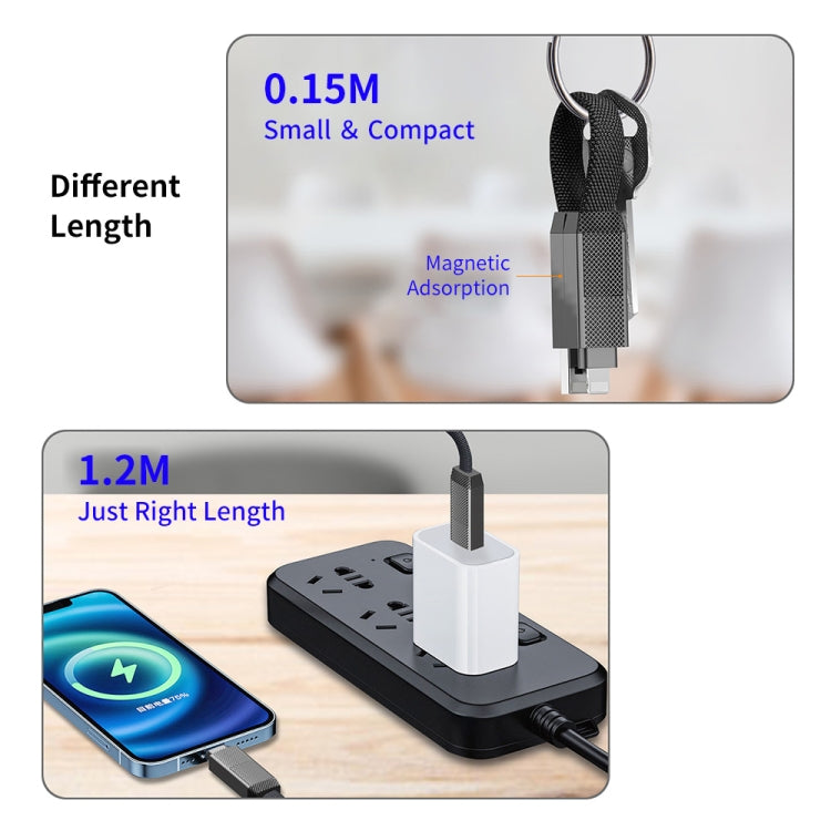 ENKAY ENK-CB134 4-in-1 60W USB-A / Type-C to 8 Pin / Type-C Nylon Braided Magnetic Fast Charging Data Cable, Cable Length:1.2m