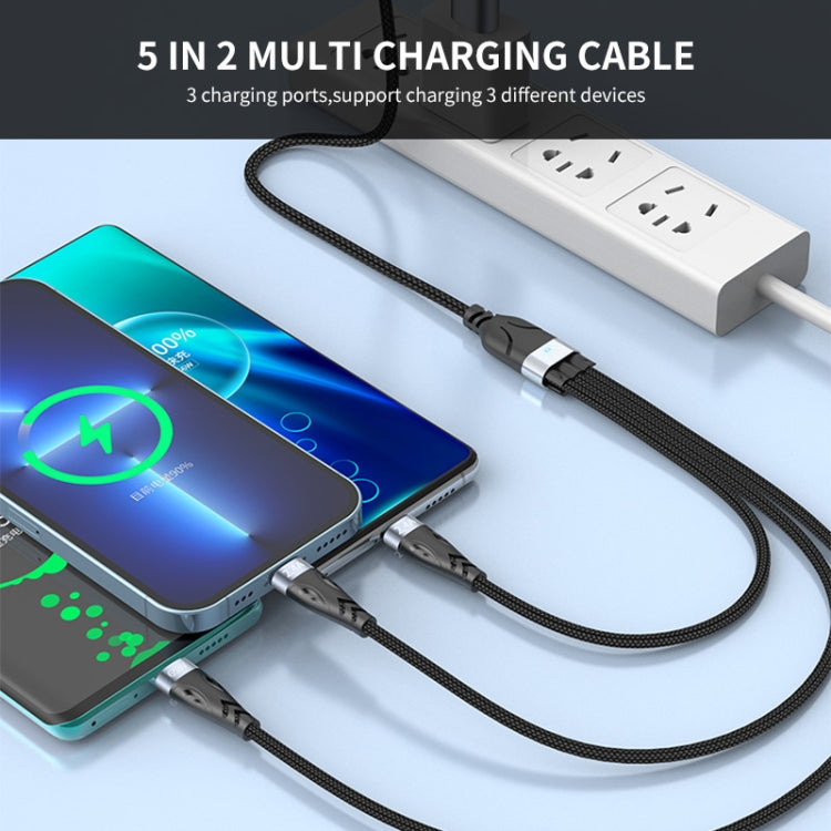 ENKAY ENK-CB135 5-in-1 65W USB-A & USB-C to 8 Pin / Type-C / Micro USB Multifunctional Charging Cable with Indicator Light, Cable Length:2m