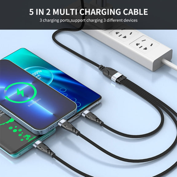 ENKAY ENK-CB135 5-in-1 65W USB-A & USB-C to 8 Pin / Type-C / Micro USB Multifunctional Charging Cable with Indicator Light, Cable Length:2m