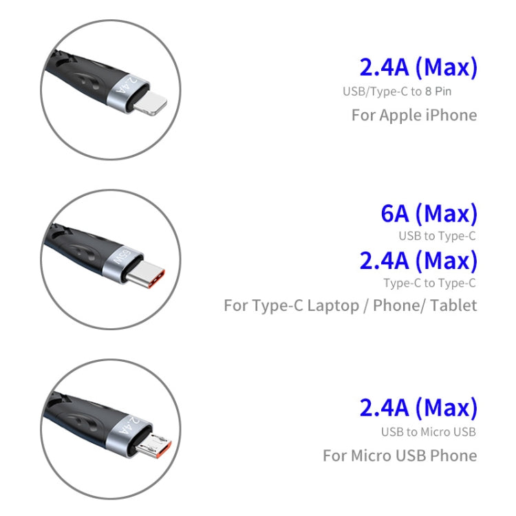 ENKAY ENK-CB135 5-in-1 65W USB-A & USB-C to 8 Pin / Type-C / Micro USB Multifunctional Charging Cable with Indicator Light, Cable Length:2m