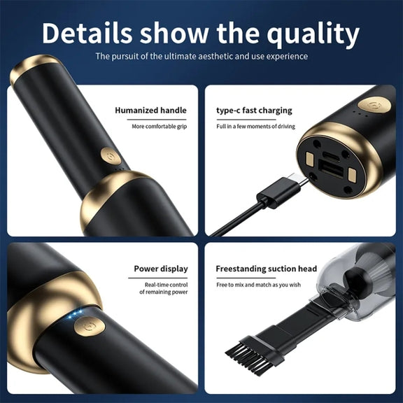 P9 Mini Portable Wireless Big Power Rechargeable Wet Dry Auto Car Vacuum Cleaner(Black)