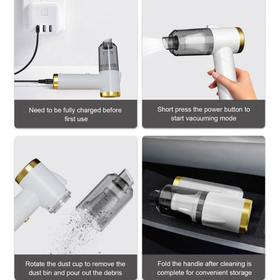 Q8 LED Light Wireless Portable Handheld Car Foldable 9000Pa Suction Vacuum Cleaner(White)