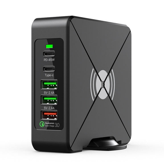 PD-75 Desktop PD Type-C USB QC 3.0 Fast Mobile Phone Charging Station Multifunctional Wireless Charger(EU Plug)