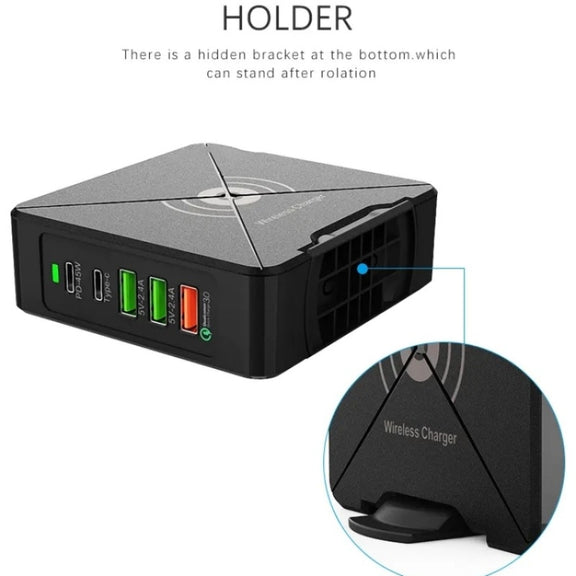 PD-75 Desktop PD Type-C USB QC 3.0 Fast Mobile Phone Charging Station Multifunctional Wireless Charger(AU Plug)