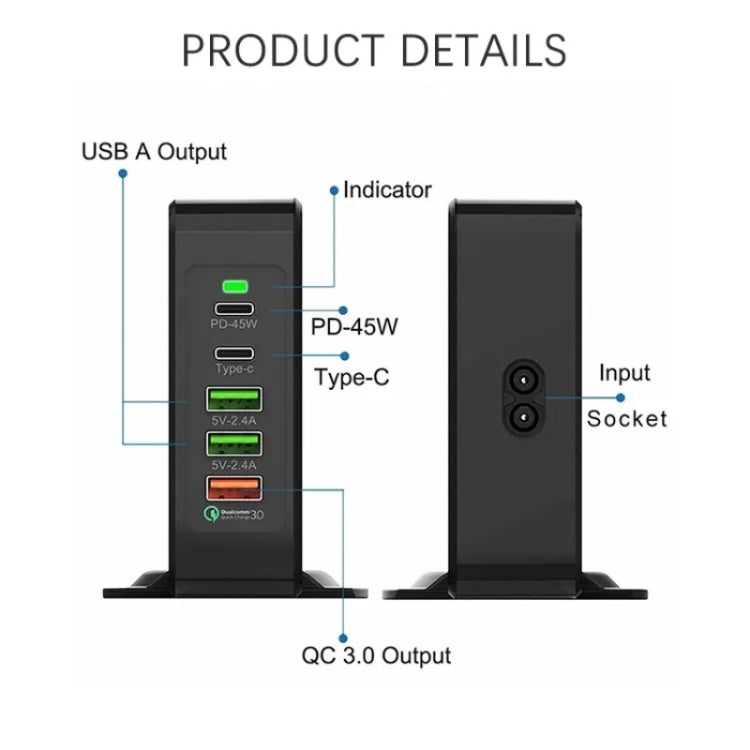 PD-75 Desktop PD Type-C USB QC 3.0 Fast Mobile Phone Charging Station Multifunctional Wireless Charger(AU Plug)