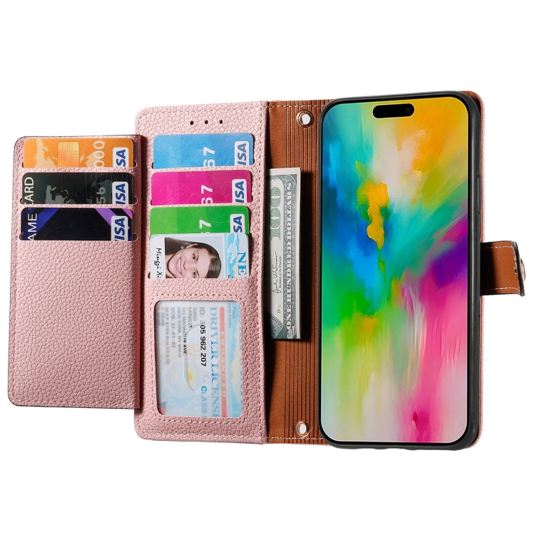 For iPhone 16 Love Zipper Lanyard Leather Phone Case(Pink)
