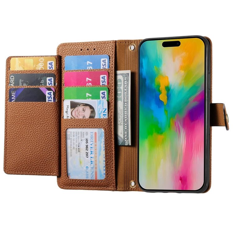 For iPhone 16 Love Zipper Lanyard Leather Phone Case(Brown)
