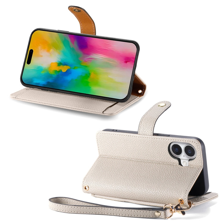 For iPhone 16 Love Zipper Lanyard Leather Phone Case(Gray)