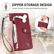 For iPhone 16 Pro Love Zipper Lanyard Leather Phone Case(Red)