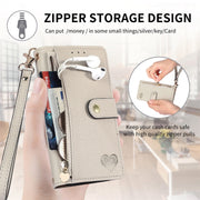 For iPhone 16 Pro Love Zipper Lanyard Leather Phone Case(Gray)