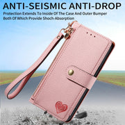 For iPhone 16 Pro Max Love Zipper Lanyard Leather Phone Case(Pink)