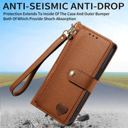 For iPhone 16 Pro Max Love Zipper Lanyard Leather Phone Case(Brown)