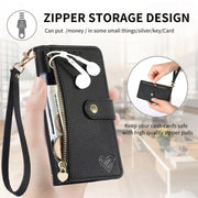 For iPhone 16 Pro Max Love Zipper Lanyard Leather Phone Case(Black)