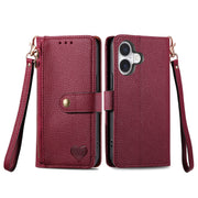 For iPhone 16 Pro Max Love Zipper Lanyard Leather Phone Case(Red)