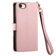 For iPhone 16e Love Zipper Lanyard Leather Phone Case(Pink)