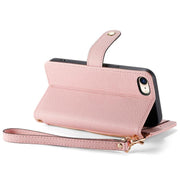 For iPhone 16e Love Zipper Lanyard Leather Phone Case(Pink)