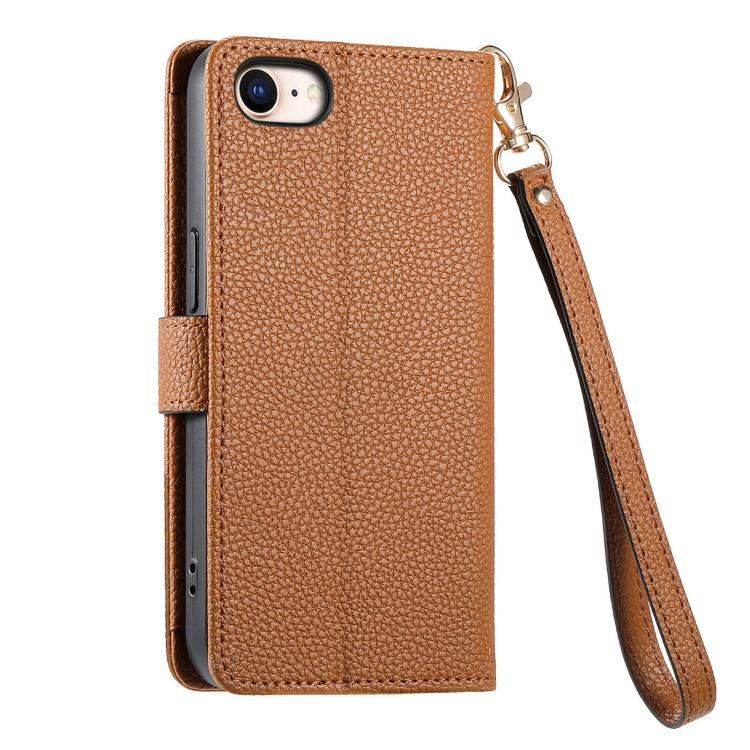 For iPhone 16e Love Zipper Lanyard Leather Phone Case(Brown)