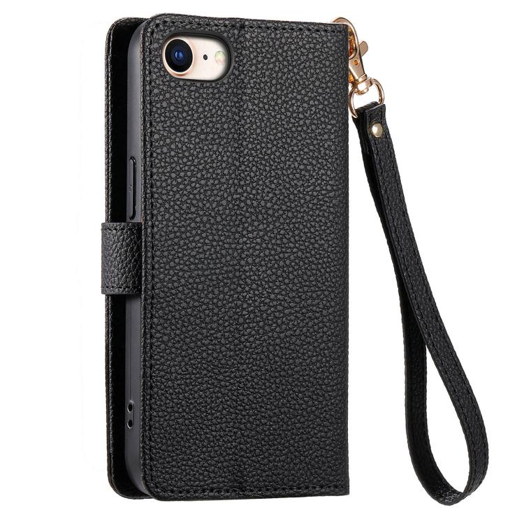 For iPhone 16e Love Zipper Lanyard Leather Phone Case(Black)