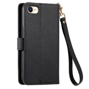 For iPhone 16e Love Zipper Lanyard Leather Phone Case(Black)