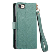 For iPhone 16e Love Zipper Lanyard Leather Phone Case(Green)