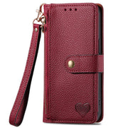 For iPhone 16e Love Zipper Lanyard Leather Phone Case(Red)
