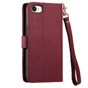 For iPhone 16e Love Zipper Lanyard Leather Phone Case(Red)
