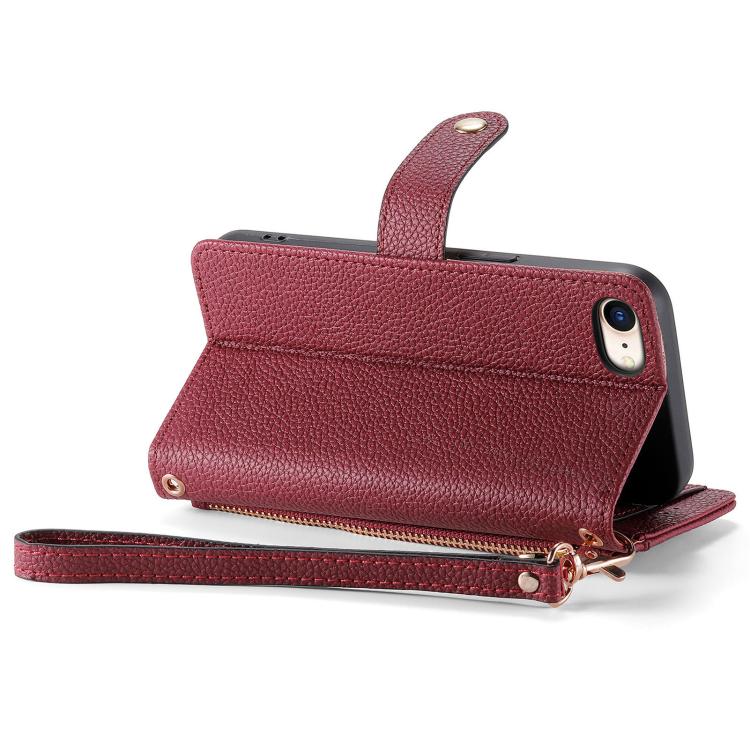 For iPhone 16e Love Zipper Lanyard Leather Phone Case(Red)