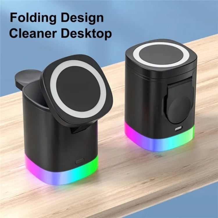 T15 3 in 1 Magnetic Magsafe Wireless Charger Folding Charging Stand For iPhone / iWatch / AirPods(White)