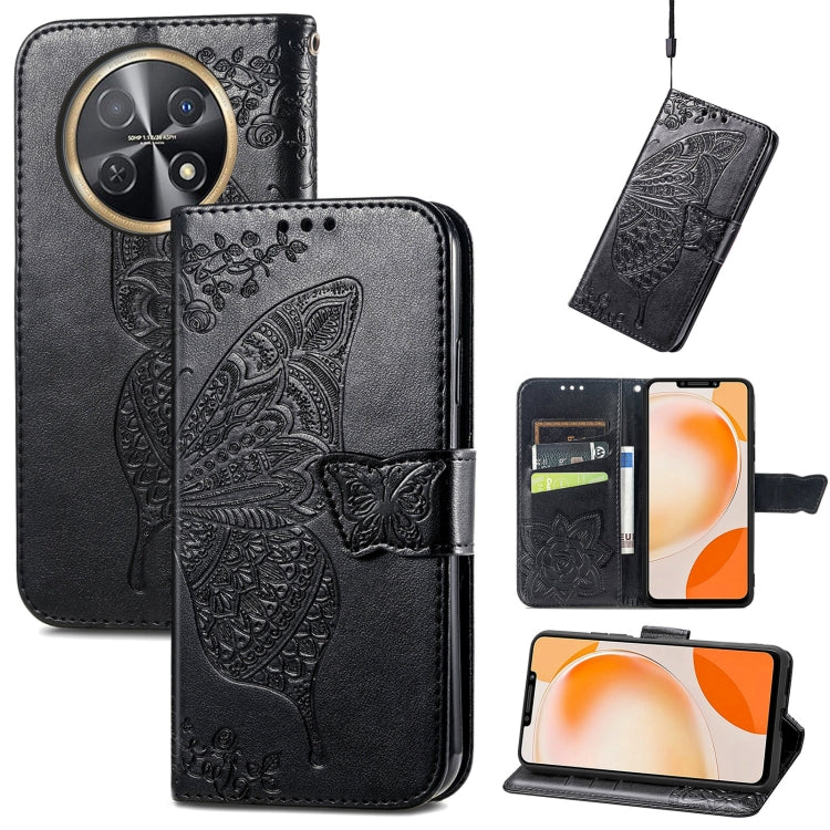 For Huawei Nova Y91 Butterfly Love Flower Embossed Leather Phone Case(Black)