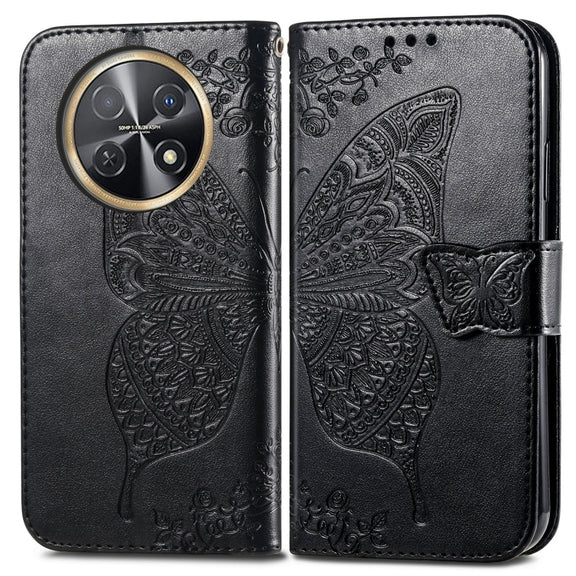 For Huawei Nova Y91 Butterfly Love Flower Embossed Leather Phone Case(Black)
