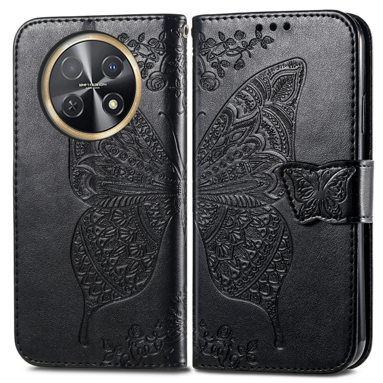 For Huawei Nova Y91 Butterfly Love Flower Embossed Leather Phone Case(Black)