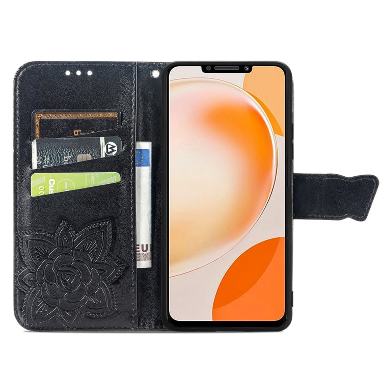 For Huawei Nova Y91 Butterfly Love Flower Embossed Leather Phone Case(Black)