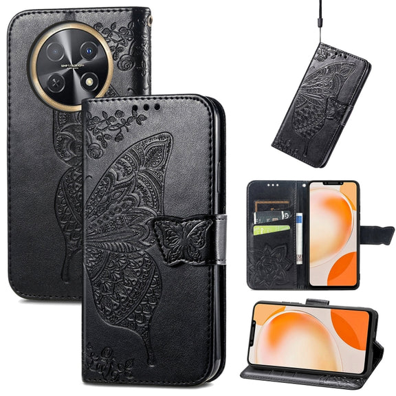 For Huawei Nova Y91 Butterfly Love Flower Embossed Leather Phone Case(Black)