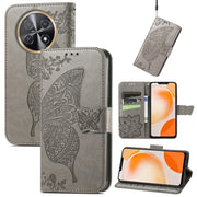 For Huawei Nova Y91 Butterfly Love Flower Embossed Leather Phone Case(Gray)