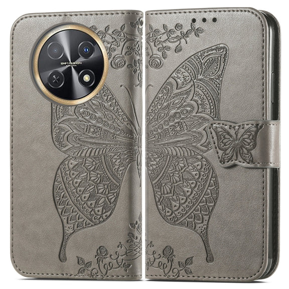 For Huawei Nova Y91 Butterfly Love Flower Embossed Leather Phone Case(Gray)