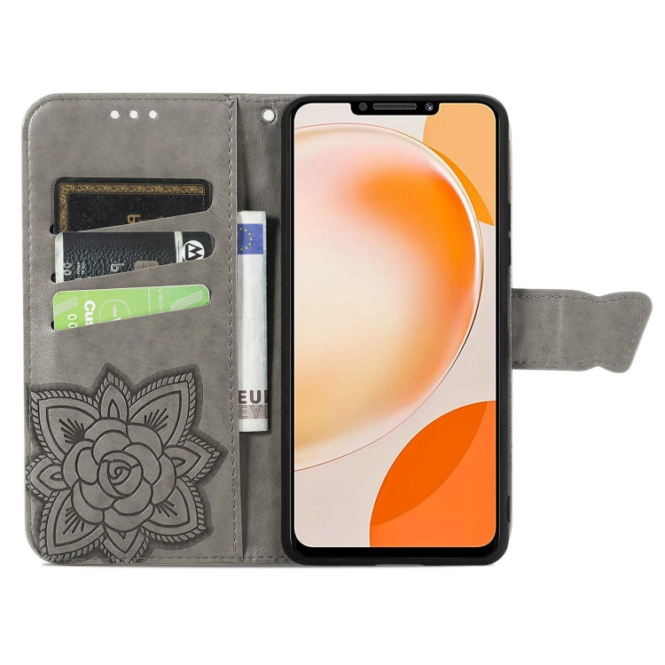 For Huawei Nova Y91 Butterfly Love Flower Embossed Leather Phone Case(Gray)