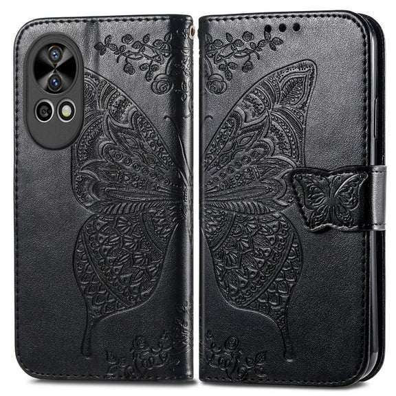 For Huawei  Nova 12 Pro Butterfly Love Flower Embossed Leather Phone Case(Black)