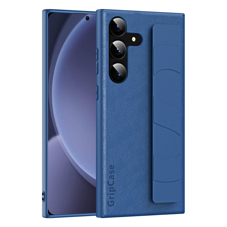For Samsung Galaxy S25+ 5G Skin Elastic Wrist Grip Back Cover Phone Case(Navy Blue)