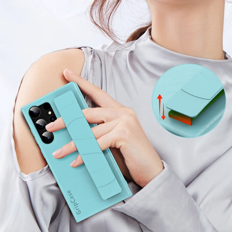 For Samsung Galaxy S25+ 5G Skin Elastic Wrist Grip Back Cover Phone Case(Light Green)
