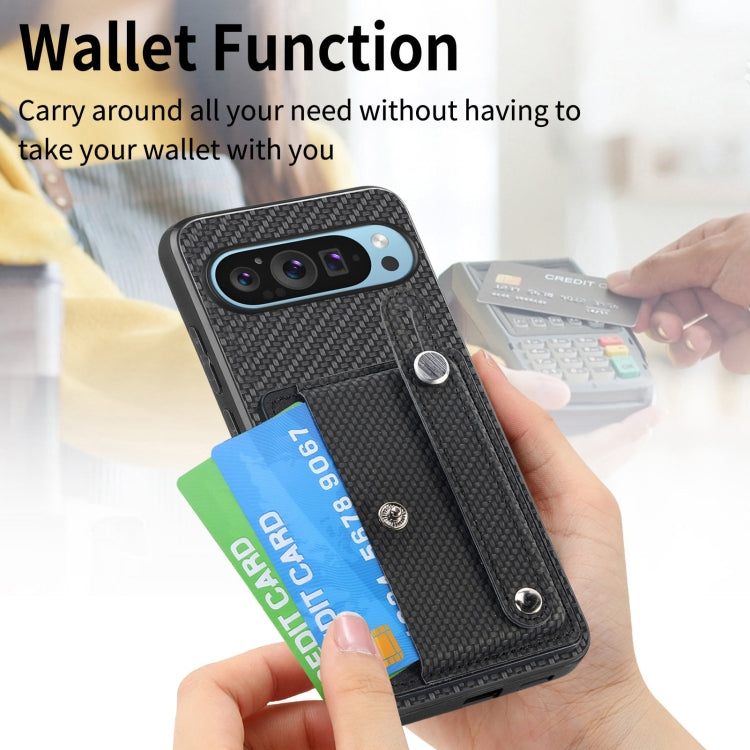 For Google Pixel 9 Wristband Kickstand Card Wallet Back Cover Phone Case with Tool Knife(Black)