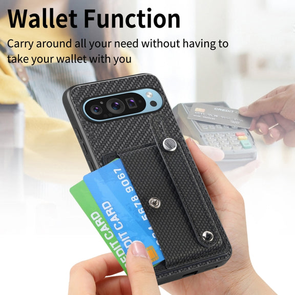 For Google Pixel 9 Wristband Kickstand Card Wallet Back Cover Phone Case with Tool Knife(Black)