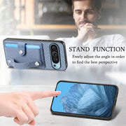 For Google Pixel 9 Wristband Kickstand Card Wallet Back Cover Phone Case with Tool Knife(Blue)
